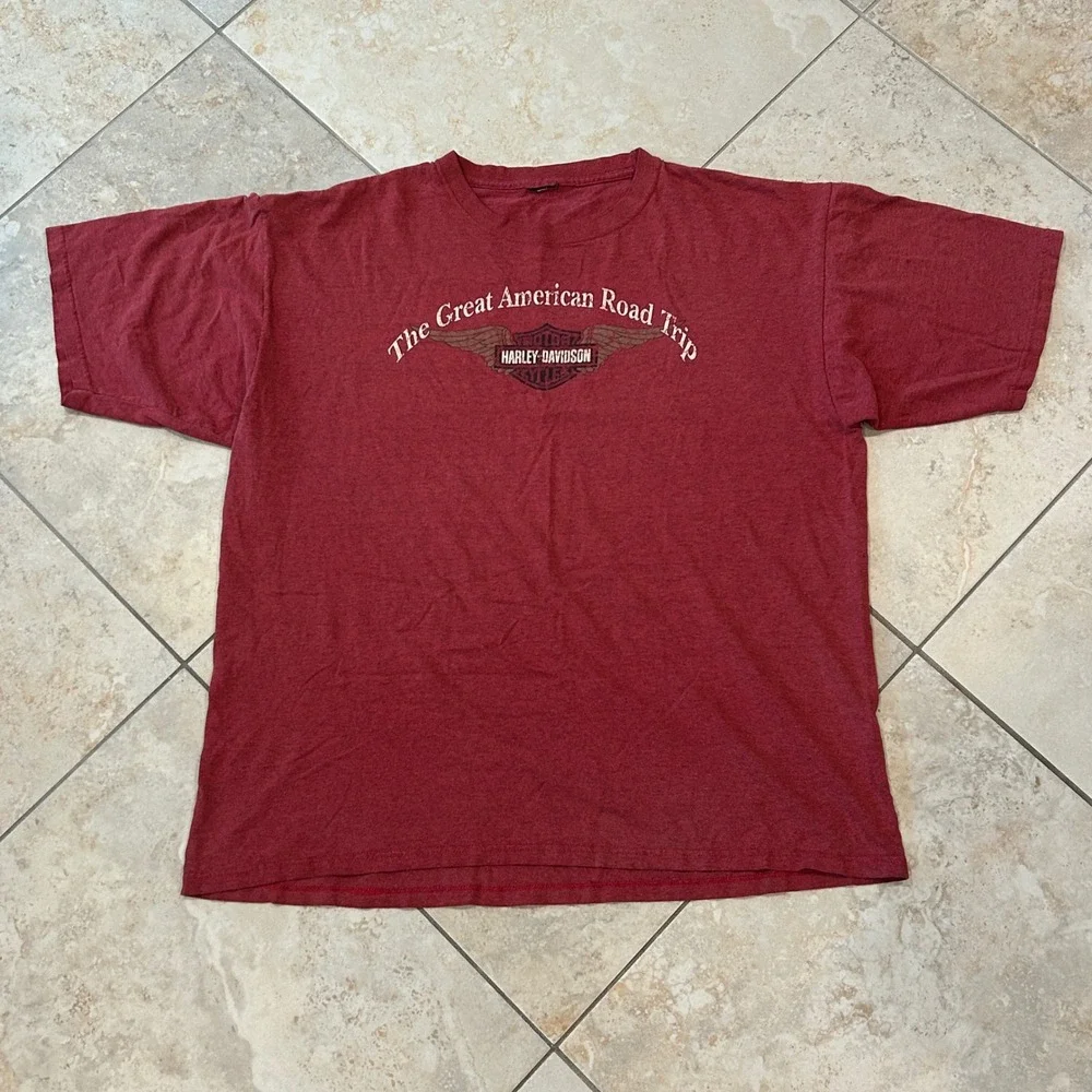 Harley Davidson The Great American Road Trip Shirt Mens 2XL Red Motorcycle Tee